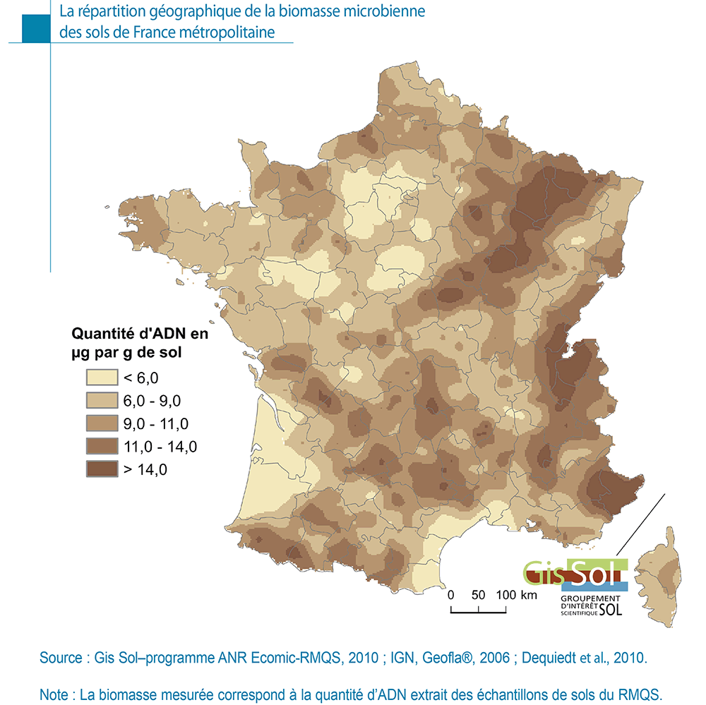 La répartition géographique de la biomasse microbienne des sols de France métropolitaine
