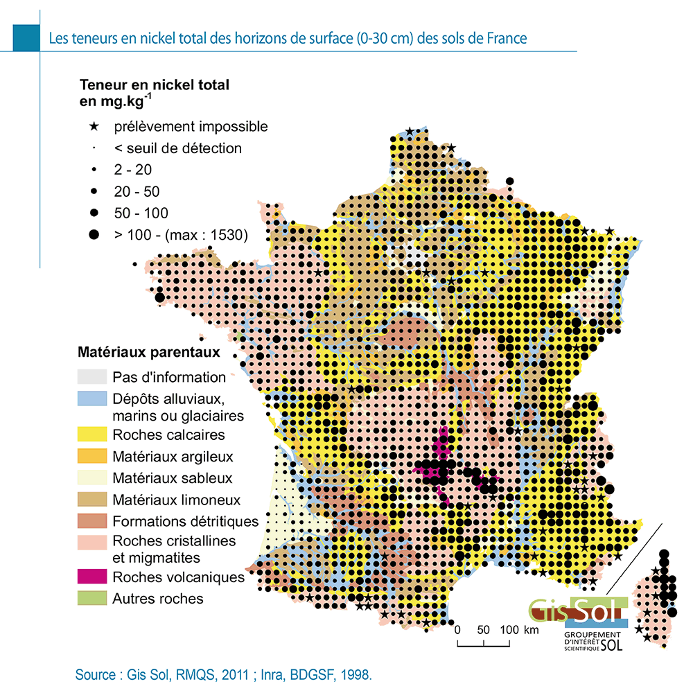 Les teneurs en nickel total des horizons de surface (0-30 cm) des sols de France