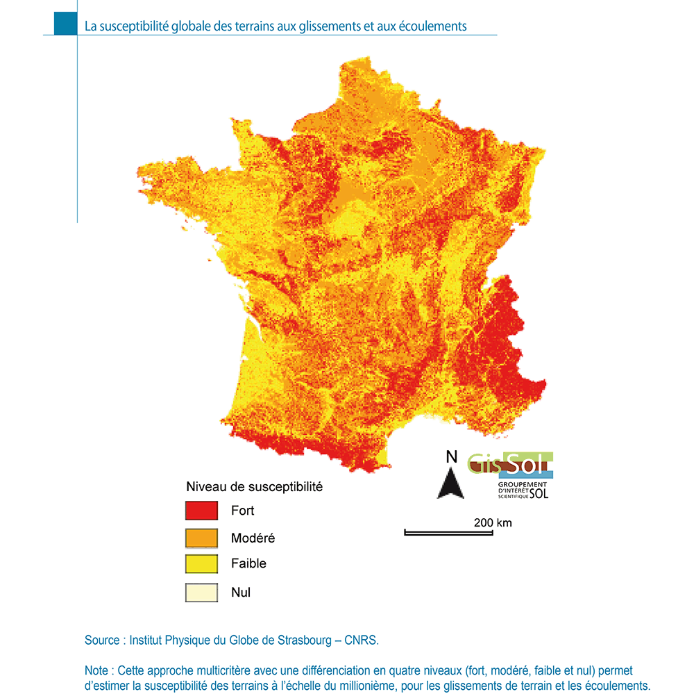 La susceptibilité globale des terrains aux glissements et aux écoulements