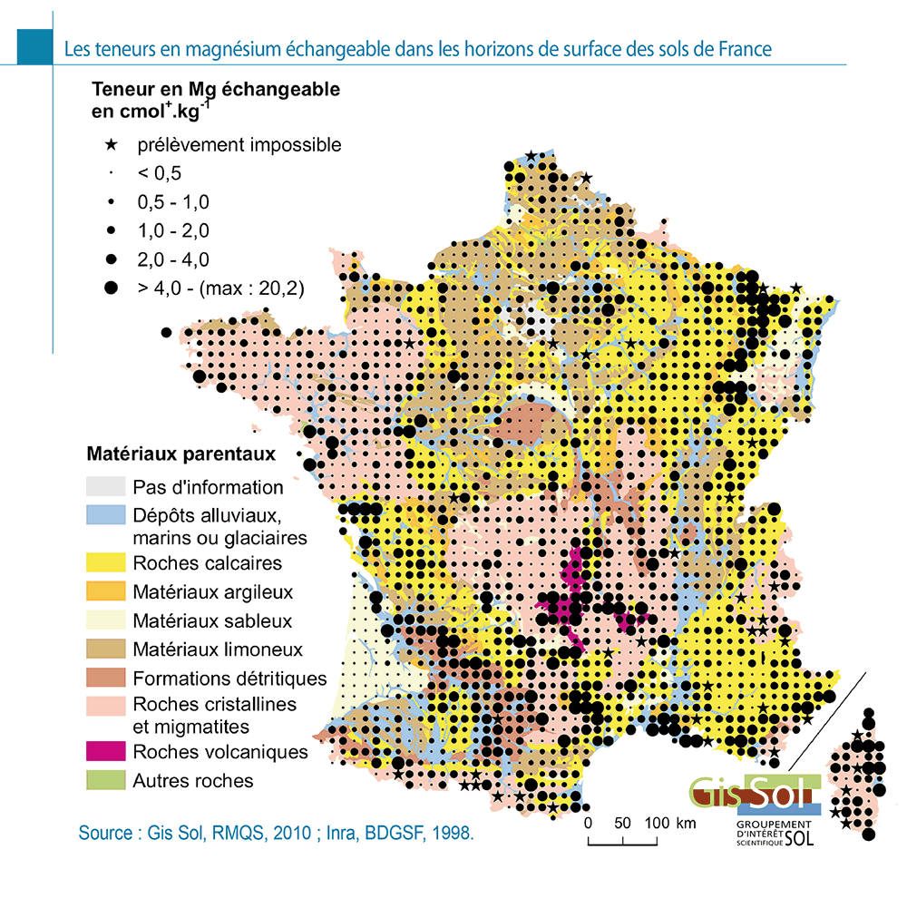 Les teneurs en magnésium échangeable dans les horizons de surface des sols de France