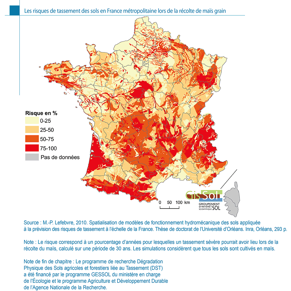 Carte des risques de tassement des sols à la récolte du maïs grain