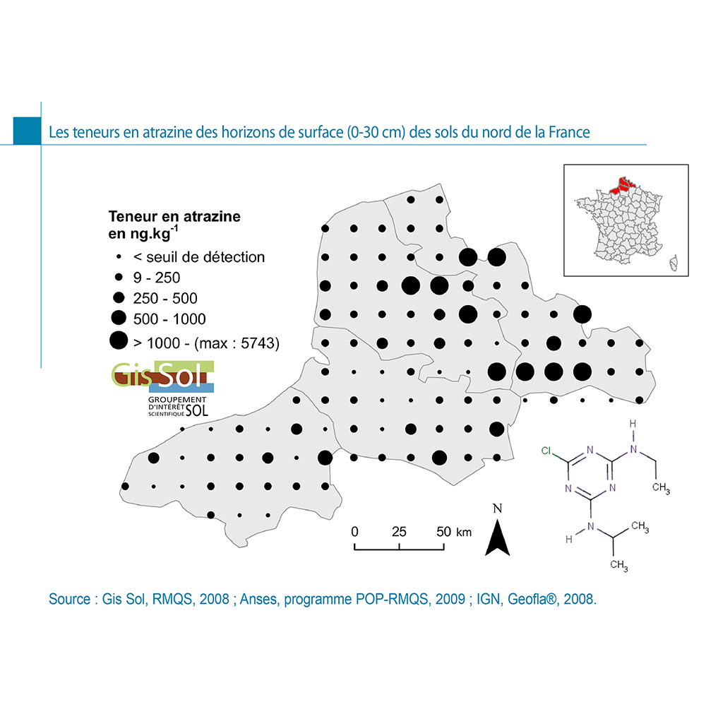 Les teneurs en atrazine des horizons de surface (0-30 cm) des sols du Nord de la France