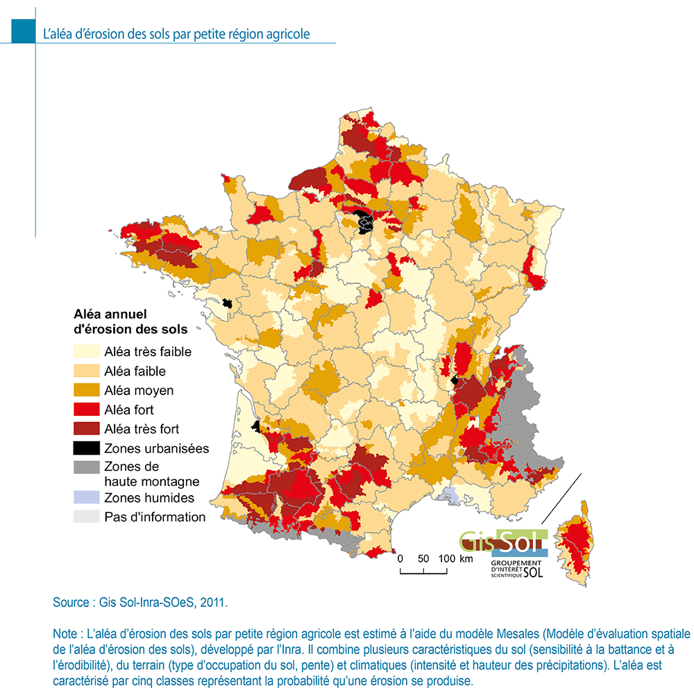 L’aléa d’érosion des sols par petite région agricole