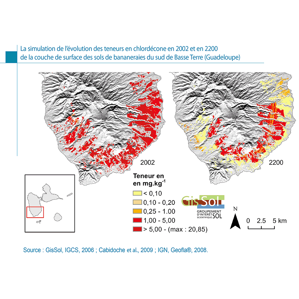 La simulation de l’évolution des teneurs en chlordécone en 2002 et en 2200 de la couche de surface des sols de bananeraies du sud de Basse Terre (Guadeloupe)
