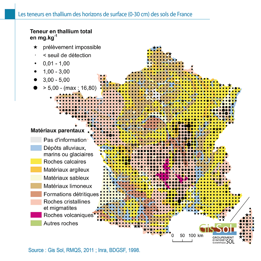 Les teneurs en thallium des horizons de surface (0-30 cm) des sols de France