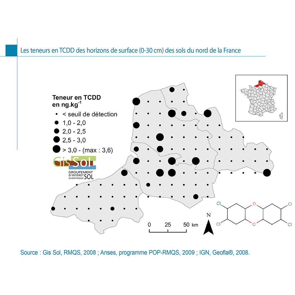 Les teneurs en TCDD des horizons de surface (0-30 cm) des sols du Nord de la France
