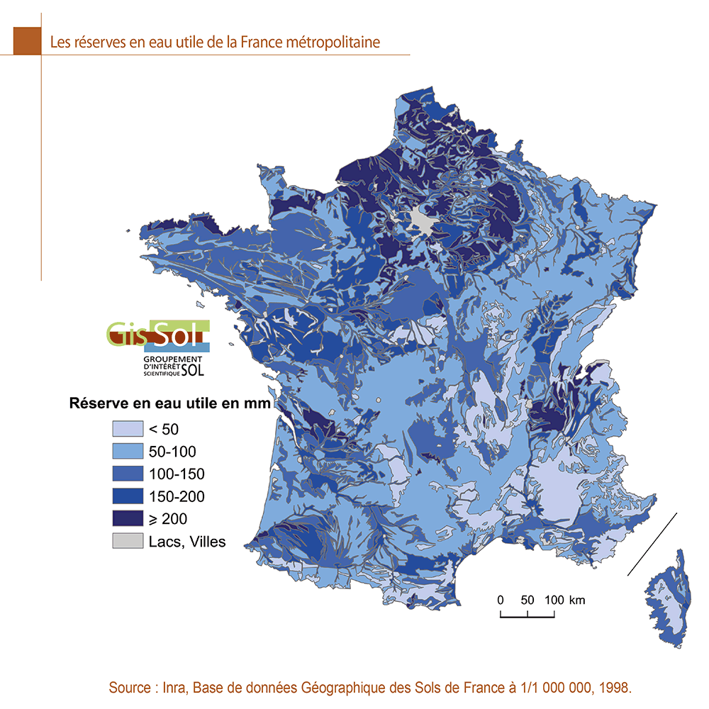 Les réserves en eau utile de la France métropolitaine
