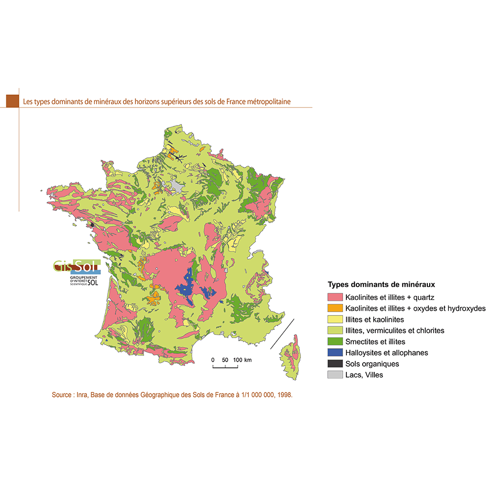 Les types dominants de minéraux des horizons supérieurs des sols de France métropolitaine