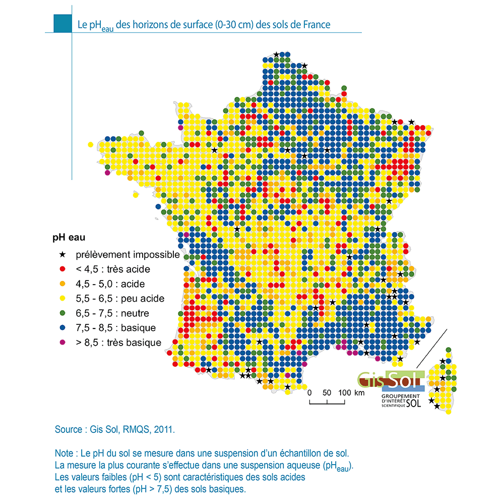 Le pHeau des horizons de surface (0-30 cm) des sols de France