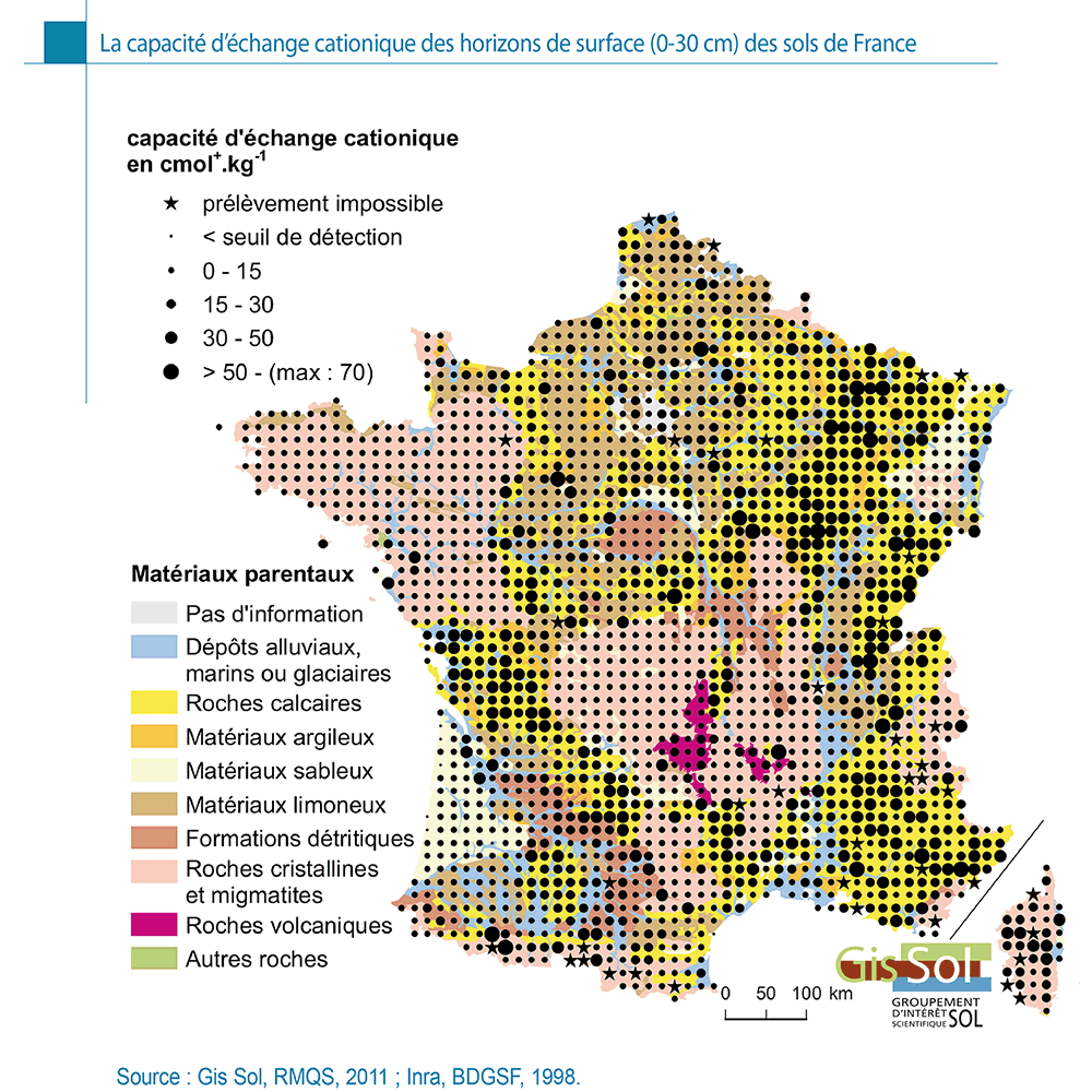 La capacité d’échange cationique des horizons de surface (0-30 cm) des sols de France