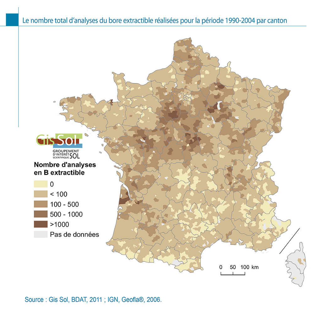 Le nombre total d’analyses du bore extractible réalisées pour la période 1990-2004 par canton