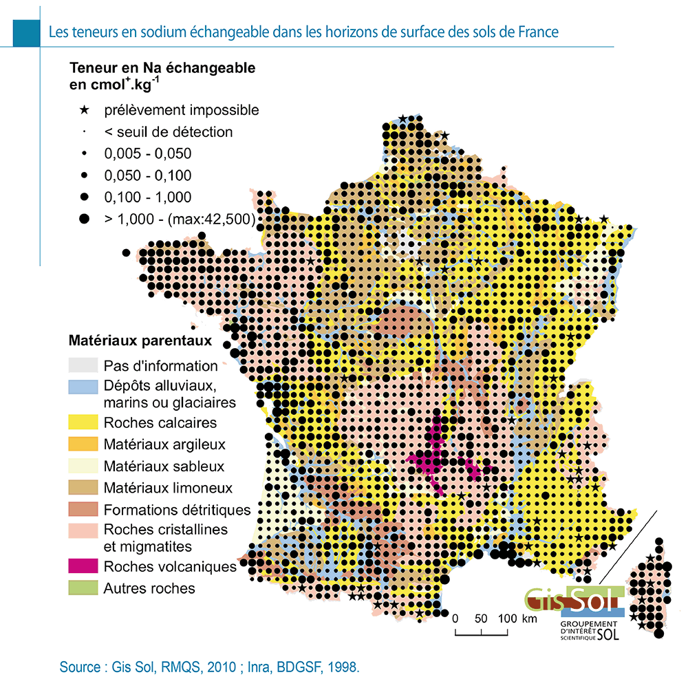 Les teneurs en sodium échangeable dans les horizons de surface des sols de France