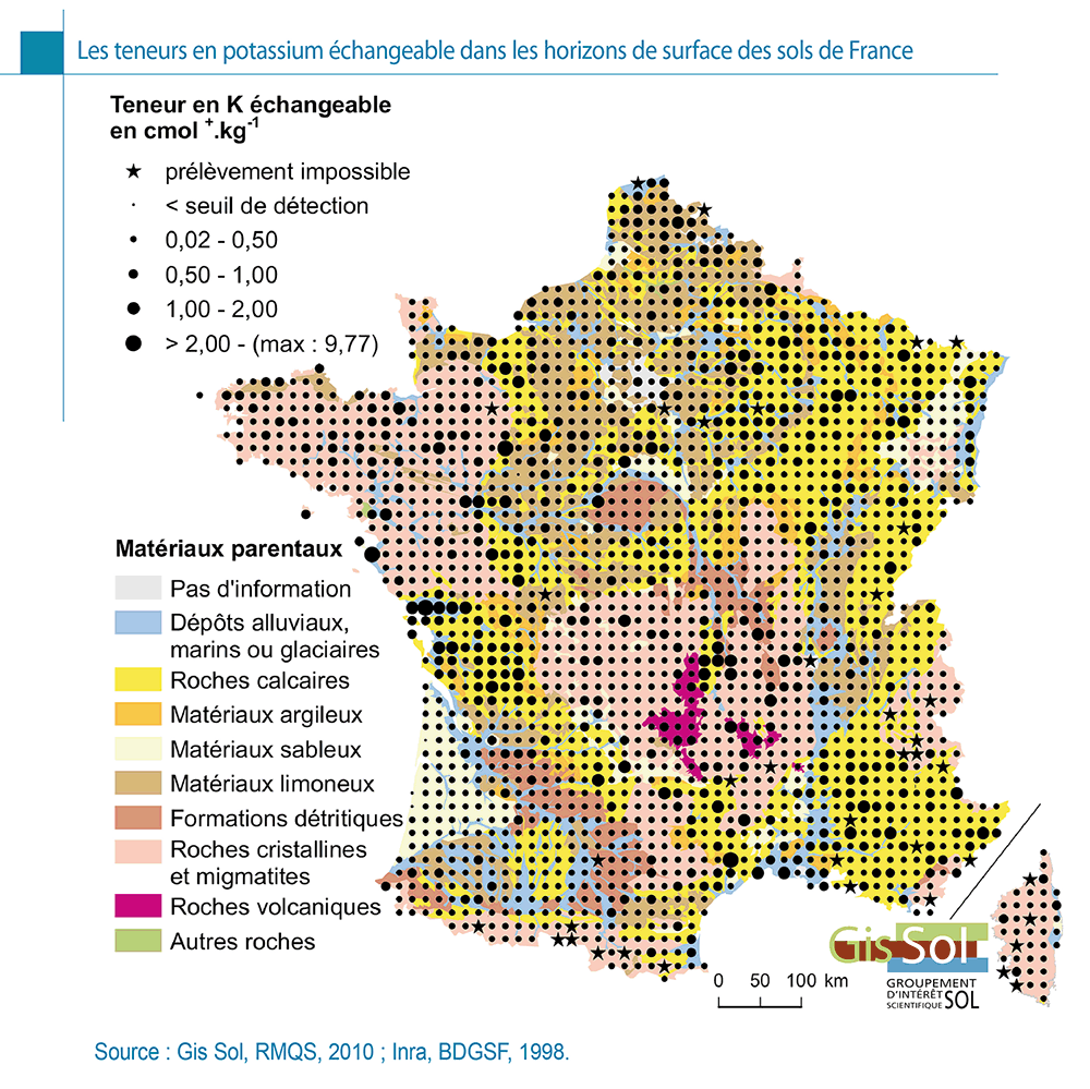 Les teneurs en potassium échangeable dans les horizons de surface des sols de France