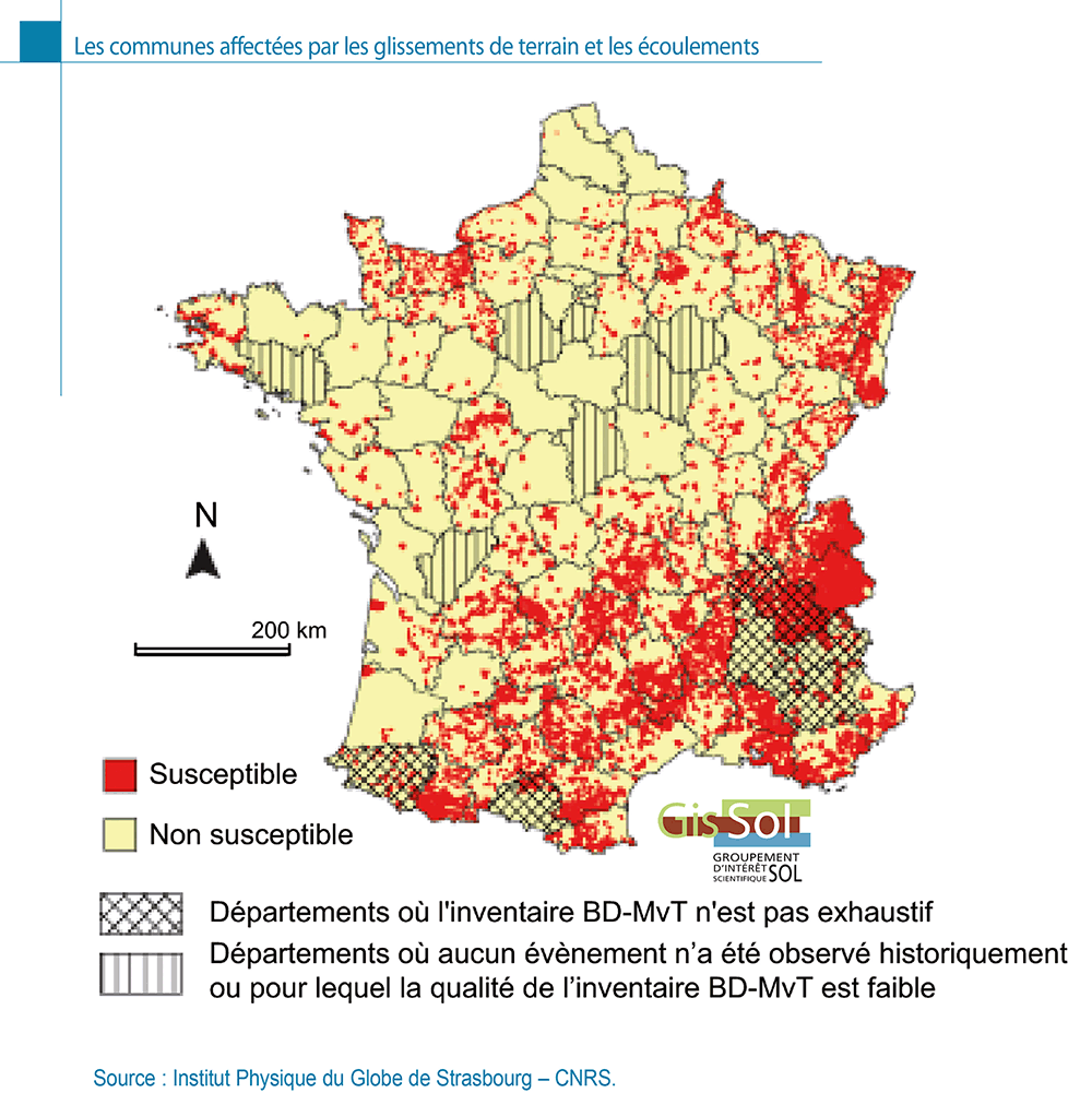Les communes affectées par les glissements de terrain et les écoulements